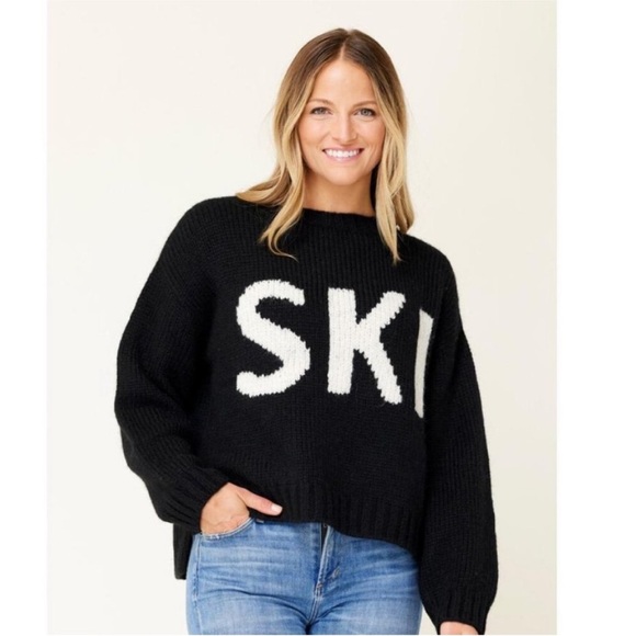 Black and White Crew Neck Ski Sweater - Picture 1 of 7